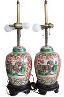 Pair of Chinese Porcelain Jar Made into Lamp