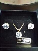 14k gold and CZ necklace and earrings set