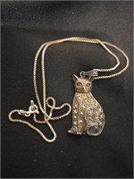 Sterling silver and marcasite cat pendant