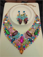 Gorgeous multi colored costume Bib necklace and