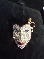 Swarovski Crystal Mardi gras mask brooch
