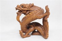 Japanese Huangyang Wood Carved Dragon Netsuke