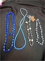 Shades of blue 4 piece necklace lot
