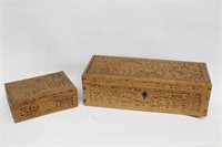 Two Chinese Export Carved Wood Box