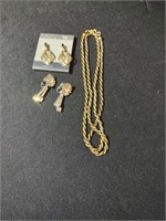 Trifari chain 30", 1 pr pierced earrings, 1 pr