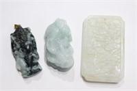Three Chinese Jade Carved Plaque and Beast
