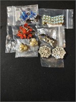 Costume Rhinestone clip on earrings, mostly signed