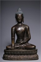 Qing Chinese Mix-Metal Bronze Buddha w Silver Inla