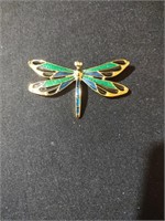 Beautiful gold plated dragonfly brooch with