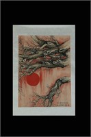 Chinese Ink Color Painting,Red Sun