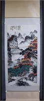 Chinese Ink Color Landscape Scroll Painting, Signe