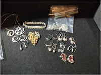 Variety of pierced & clip earrings, some are
