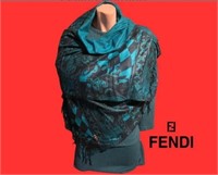 FENDI Turquoise Reversible Cashmere Long Scarf