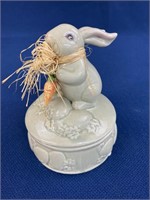 Ceramic Rabbit Trinket Box 4 3/4” tall