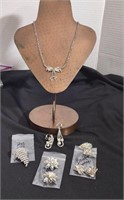 Rhinestone jewelry variety. Coro clip on flower