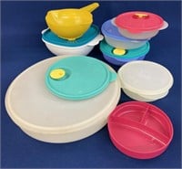 Assorted Tupperware lot including a strainer,