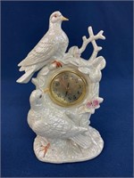 Eleco? White Iridescent Ceramic Clock with Doves,