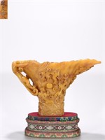Chinese Furong Soapstone Carved Chilong Vessel