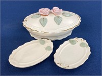 Dresden Rose Porcelain Trinket Box And oval