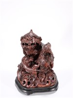 Chinese Huangyang Wood Carved Beast Incense Burner