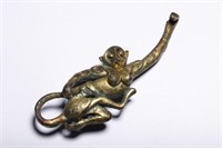 Chinese Gilt Bronze Belt Buckle w Monkey