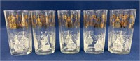(5) Vintage Barware Gold and White glasses, one
