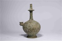 Chinese Bronze Cover Ewer w Gold Inlaid