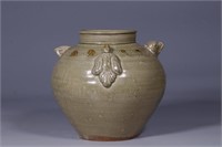 Chinese Archaic Glazed Pottery Jar Vase w Bird Han