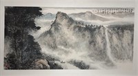 Chinese Ink Color Landscape Painting w Sign