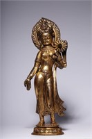 Chinese Gilt Bronze Buddha Holding Lotus