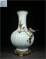 Chinese Glazed Porcelain Vase w Bronze Mount