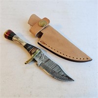 Damascus Knife w/ Leather Sheath