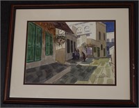 ORG Signed Watercolor Painting of City Sidewalk