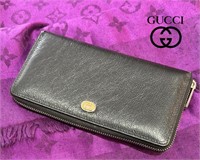 Black Leather Classic GUCCI Long Zippy Wallet