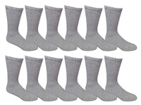 12 Pairs Men's Cotton Crew Socks, 10-13, Gray
