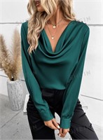 SHEIN Women's Solid Draped Collar Blouse-L