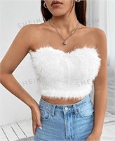 SHEIN PETITE Solid Fuzzy Tube Top-S