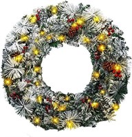 24" Artificial Christmas Wreath w LED Lights