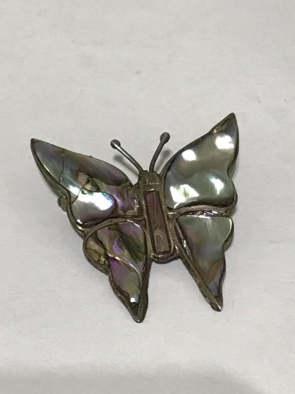 Vintage Texaco 925? sterling Abalone Butterfly