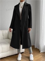 SHEIN Women's Black Front Belted Overcoat-S