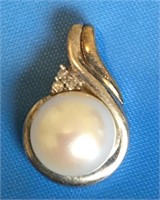 VINTAGE AJ 14K & 925 Sterling PENDANT With PEARL