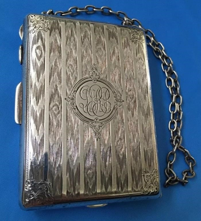 Antique SOLID STERLING SILVER $ Coins Card case