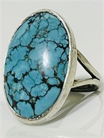 925 Sterling Silver Ring Blue Turquoise Handmade