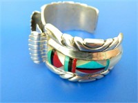 Sterling Navajo Bracelet Cuff Turquoise Coral
