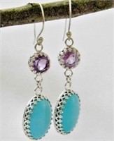 Turquoise Amethyst sterling silver earrings