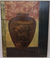 Signed Canvas Painting of Vase