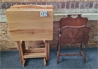 Wooden TV trays and magazine rack