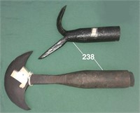 Two forged tools: sod cutter & ice or logging pike
