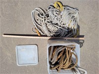 Bucket of various ropes