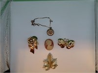 Vintage Brooch Pins & Locket Necklace